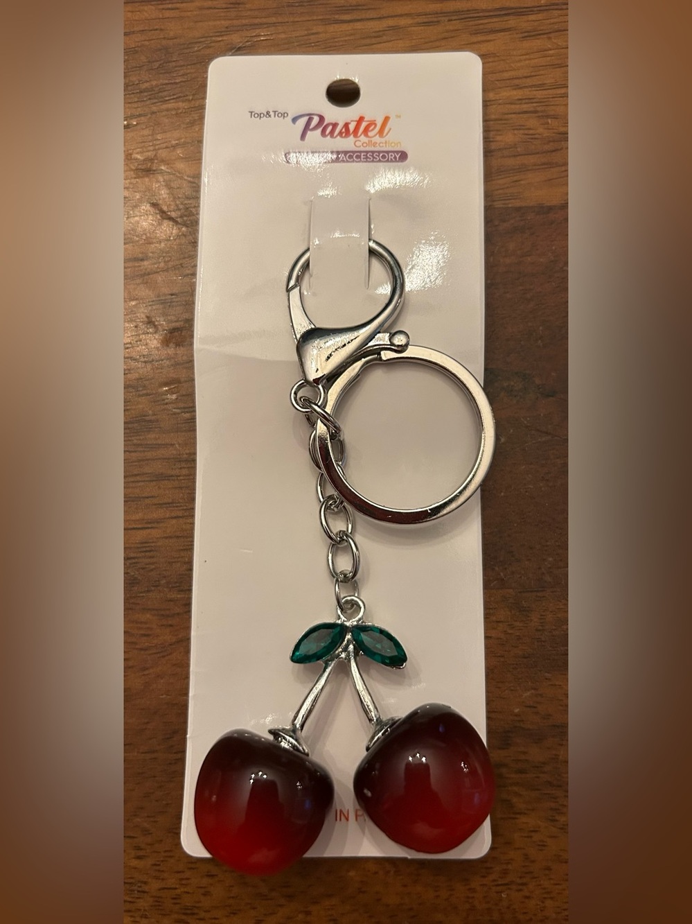 Silver Double Cherry Bag Charm and Keychain in Red and Green NWT